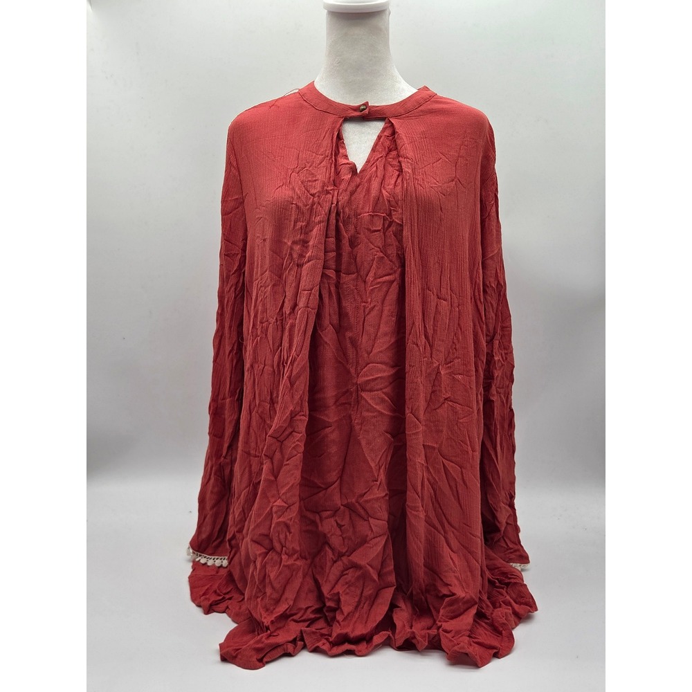 Hayden Los Angeles Women's M Rust Red 100% Rayon Lace Trim Tunic Top 101-671